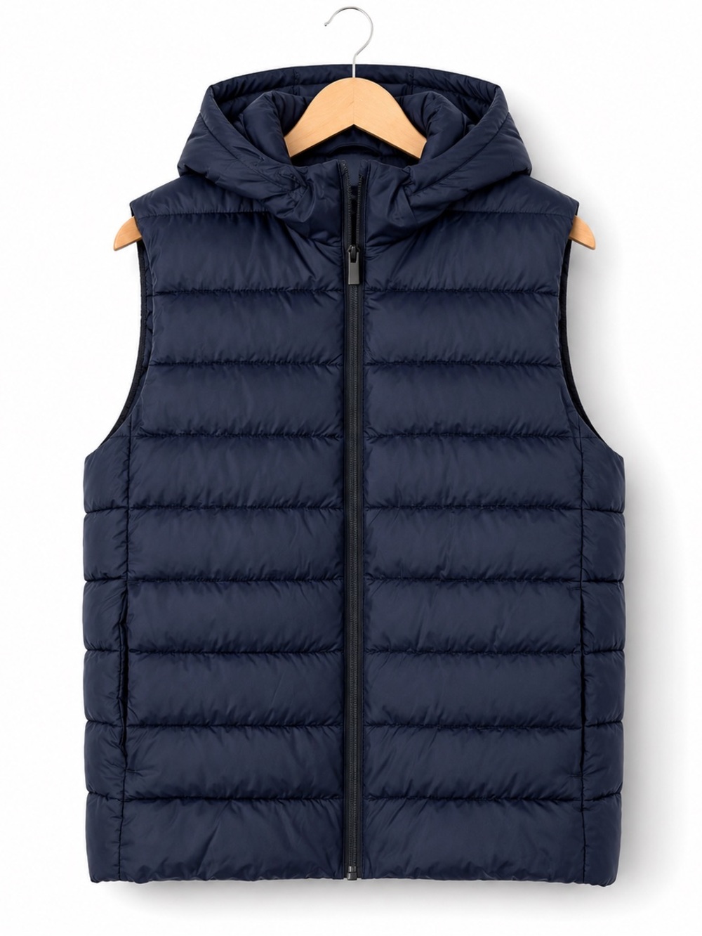 H&M Navy Quilted Puffer Vest Hooded 18” Pit To Pit Layering